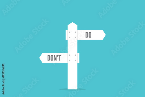Do and don't signs, positive suggestion and negative to avoid, correct and false answer. Vector illustration. 