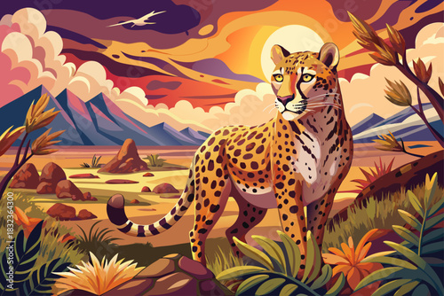 vector of Cheetah digital art featuring a predatory wildlife scene, an agile big cat image, and a dramatic nature animal concept.