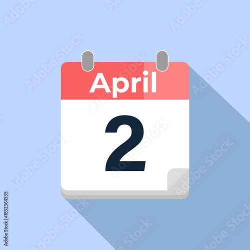 April 2 Vector Calendar
Modern flat color vector calendar with date