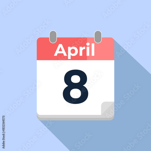 April 8 Vector Calendar
Modern flat color vector calendar with date