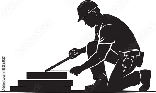 Builder Measuring Bricks With Tape Measure Silhouette construction