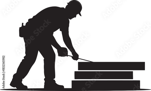 Carpenter Measuring Wood Planks With Tape Measure Silhouette construction