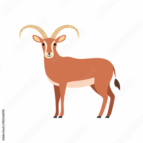 Stylized Gazelle with Curved Horns Standing Still in a Flat Illustration Style