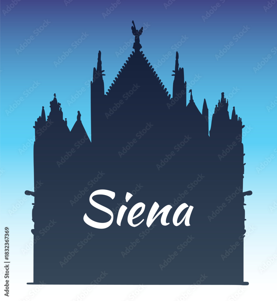 Obraz premium Line art drawing of Duomo di Siena Cathedral, Italy, architecture tourism landmark, travel destination illustration