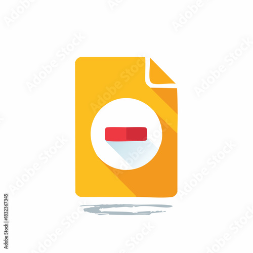 Delete Document Icon Vector File in Yellow with Folded Corner and Red Minus