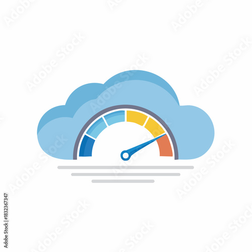 Cloud speed indicator with gauge and colorful segments on white background