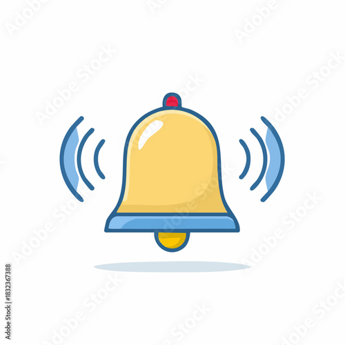 Cartoon-style illustration of a ringing bell with sound waves emitting from it.