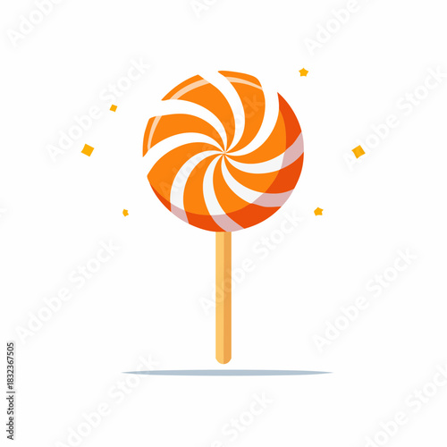 Orange and white lollipop on a stick with stars illustration
