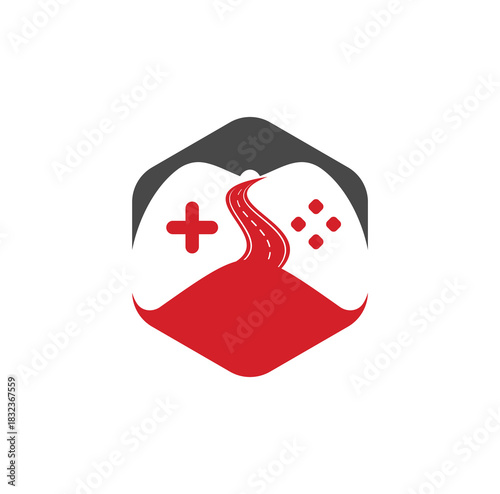 Road Game logo design template. Road way player Gamers icon logo symbol design illustration