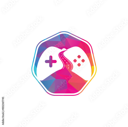 Road Game logo design template. Road way player Gamers icon logo symbol design illustration