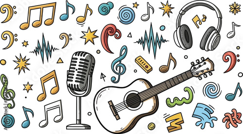 Music Doodle Set – Guitar, Microphone, Headphones & Notes