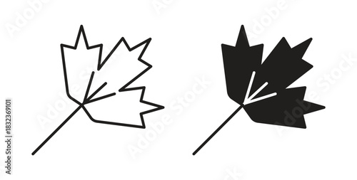 Maple leaf icon with glyph and line. black vector icons for Web UI