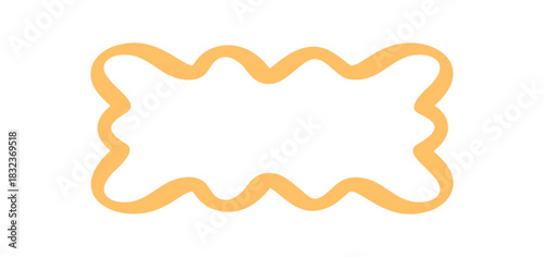 Groovy wavy rectangle outline border frame with bold line in soft orange. Retro y2k shape as abstract graphic element, vintage background accent or modern border design for pop art visuals.