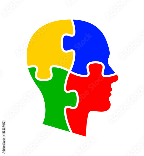 abstract colored head puzzle pieces silhouette icon symbol isolated on transparent background vector illustration