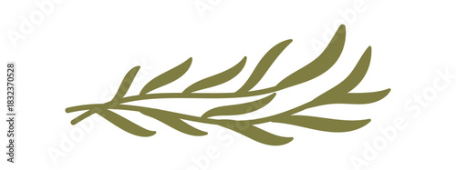 Flat green kraft mistletoe branch ornament in festive graphic style. Holiday ornament for christmas party, elegant box and gift decoration in illustration concept, ideal for seasonal decor.