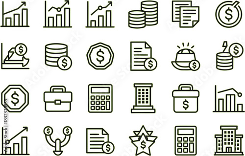 Financial and business outline icons collection for web and app