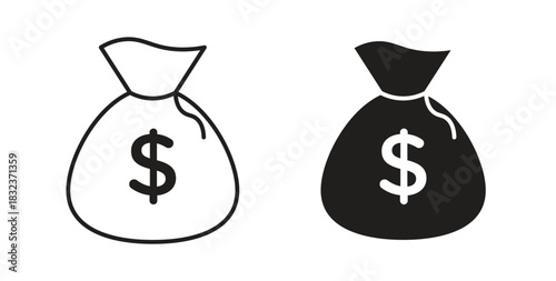 Money bag icon concept set. Simple icon collection