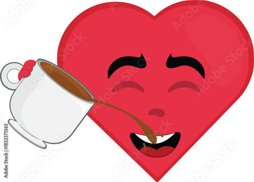 vector illustration emoticon character heart cartoon, drinking a cup of coffee