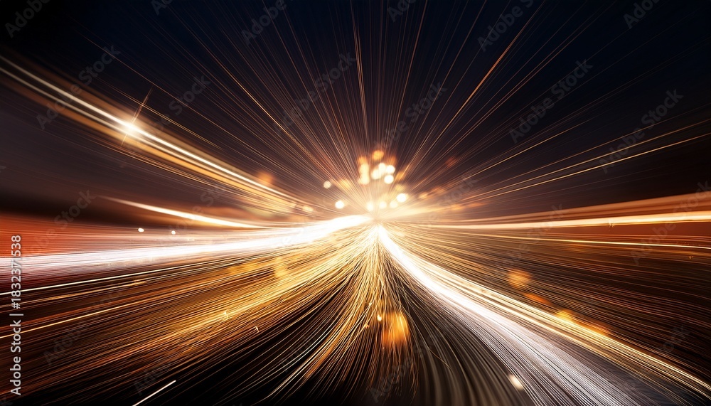 Obraz premium Abstract Christmas Light Trail At Night Motion Blur Of Warm White And Gold Lights Dark Background With Central Glow Modern Holiday Background For Ads