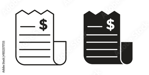 paper check receipt icon concept set. Simple icon collection