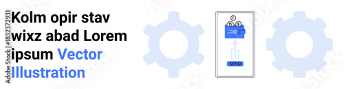 Authentication, user interface design, cybersecurity, mobile technology, secure access, digital identity. Visual includes gears and a smartphone screen. Authentication and cybersecurity