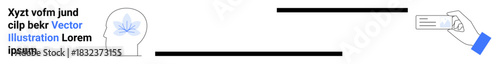 Identity verification, communication, business networking, mental connection, idea sharing, conceptual design. Head profile with a brain symbol connected to a business card. Identity verification