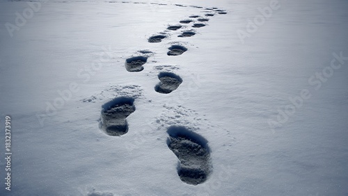 Footprints in Fresh Winter Snow Leading into the Distance