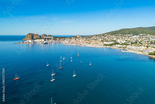 Aerial view on the bay of Cote de Azur and La Ciotat town, South France