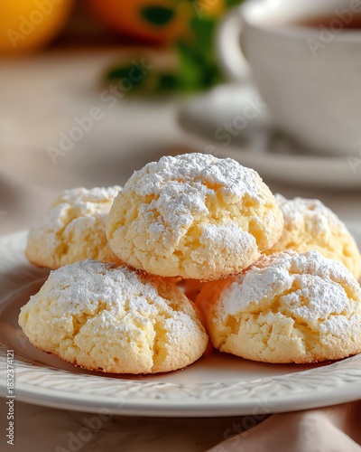 Delicious lemon cookies on a white plate.