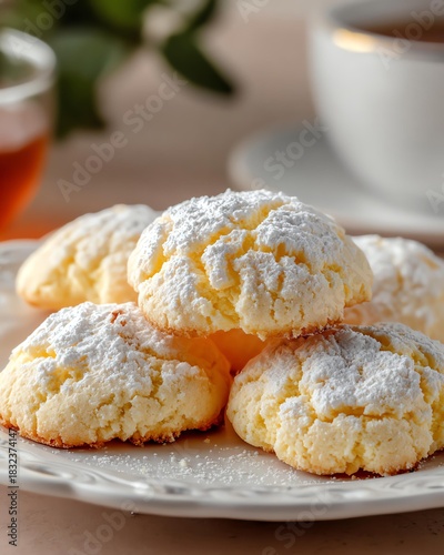 Delicious powdered sugar cookies on a plate.