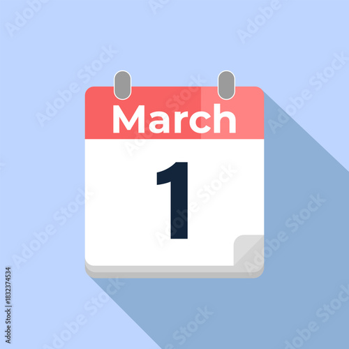March 1 Vector Calendar
Modern flat color vector calendar with date