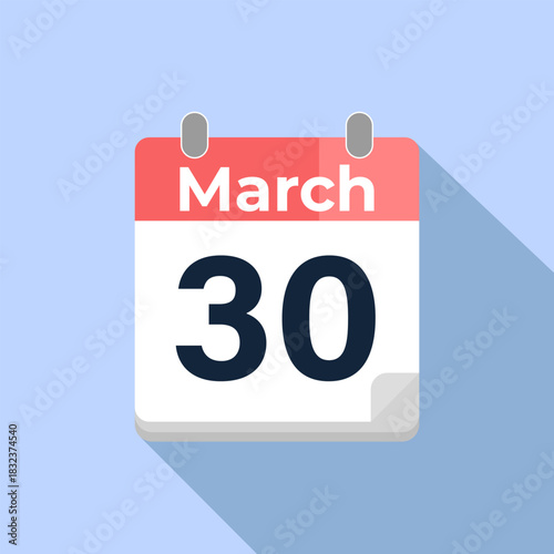 March 30 Vector Calendar
Modern flat color vector calendar with date