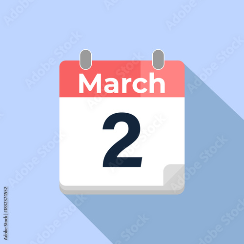 March 2 Vector Calendar
Modern flat color vector calendar with date