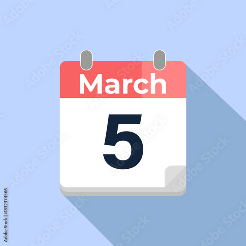 March 5 Vector Calendar
Modern flat color vector calendar with date