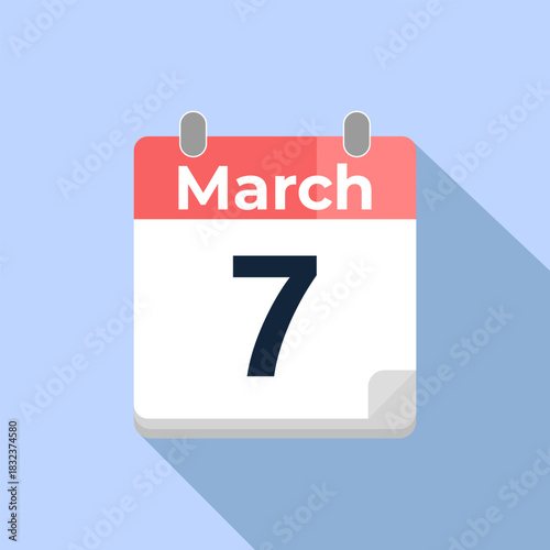 March 7 Vector Calendar
Modern flat color vector calendar with date