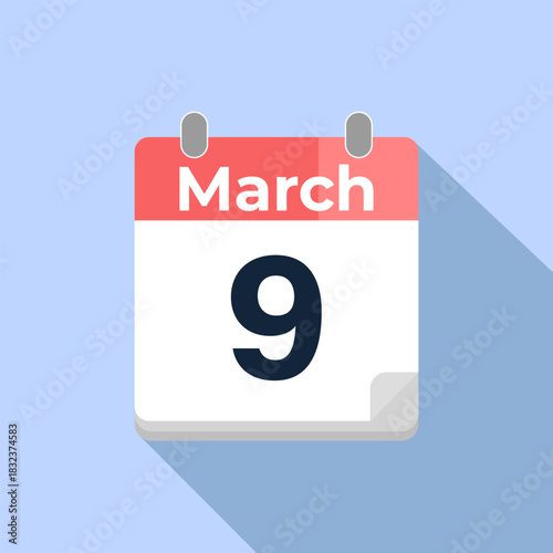 March 9 Vector Calendar
Modern flat color vector calendar with date