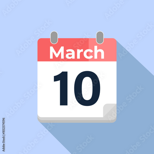 March 10 Vector Calendar
Modern flat color vector calendar with date