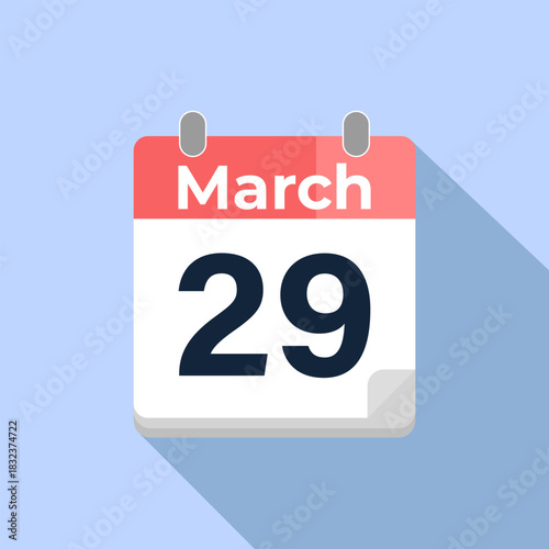 March 29 Vector Calendar
Modern flat color vector calendar with date