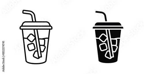 Iced Coffee Icon Set. Iced coffee vector symbol in black filled and outlined style.