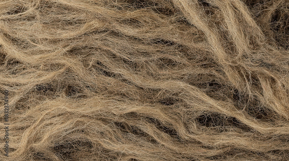 Obraz premium Close-up of textured, wavy brown wool fibers on a dark background.