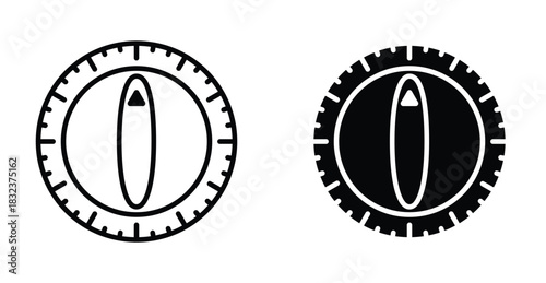 Kitchen Oven Knob With Timer Icon Set. Kitchen oven knob timer vector symbol in black filled and outlined style.