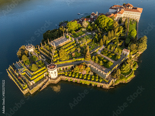 Photography Aerial view of the Palazzo Borromeo and its dramatic Baroque tiered gardens (Tea