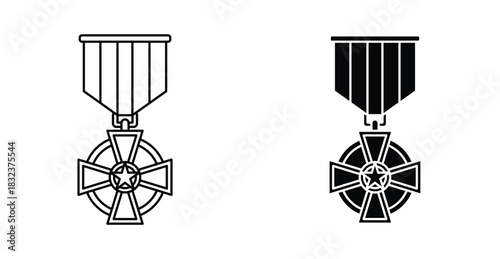 Military medal icon. Line with editable stroke and flat for Web
