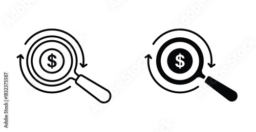 Money Tracking Icon Set. Money tracking vector symbol in black filled and outlined style.