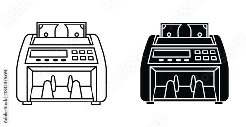 Money counting machine icon. Line with editable stroke and flat for Web