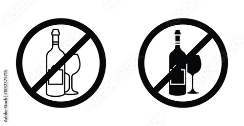 No alcohol sign. Line with editable stroke and flat for Web