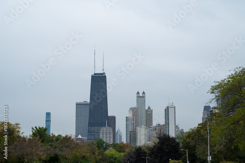 downtown chicago view in a foggy day 