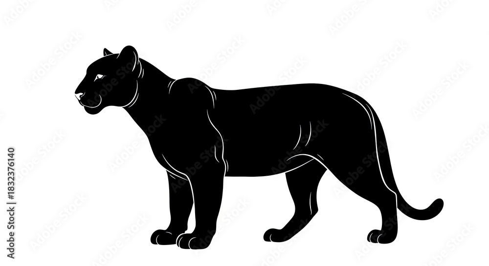 Naklejka premium Black Panther Silhouette - A Powerful and Elegant Feline Illustration.