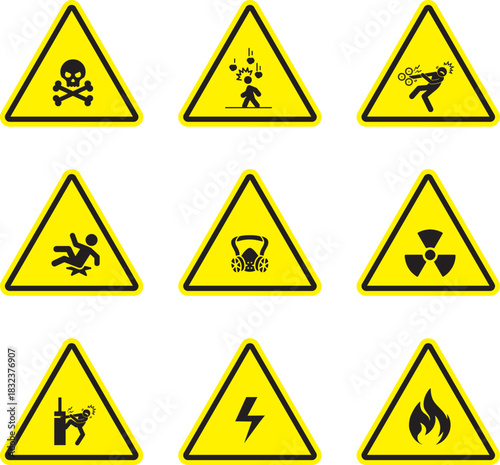 Vector collection of industrial safety warning symbols