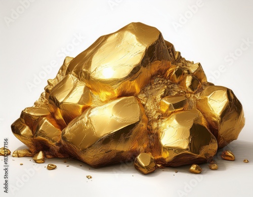 shiny gold nugget gleaming on white background symbol of wealth generative ai